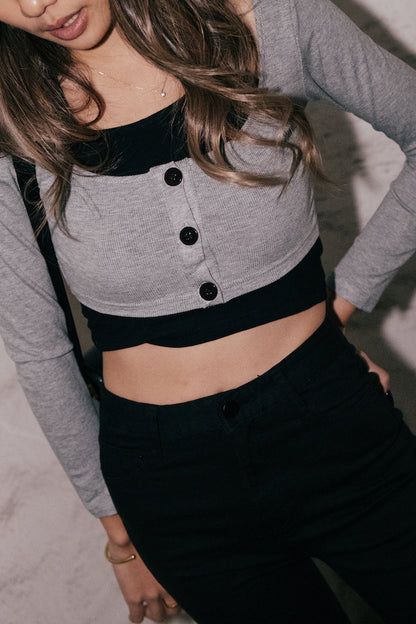 Double Shot Two Layers Top - Grey/Black