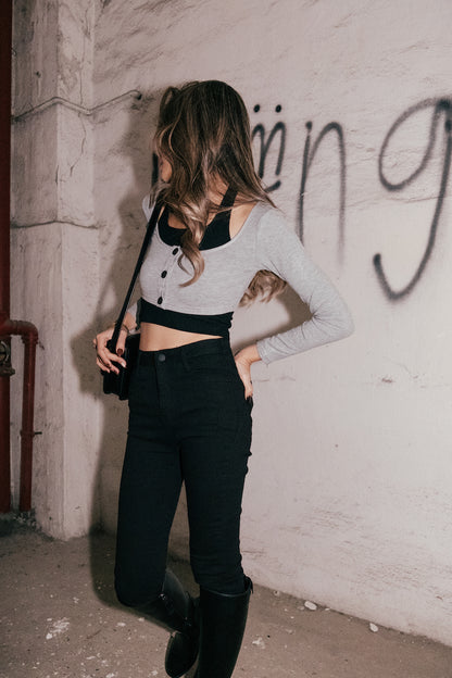 Double Shot Two Layers Top - Grey/Black