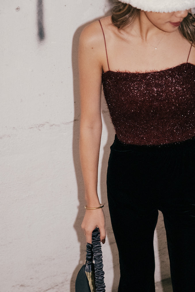 Party Girl Glitter Cami Top - Burgundy