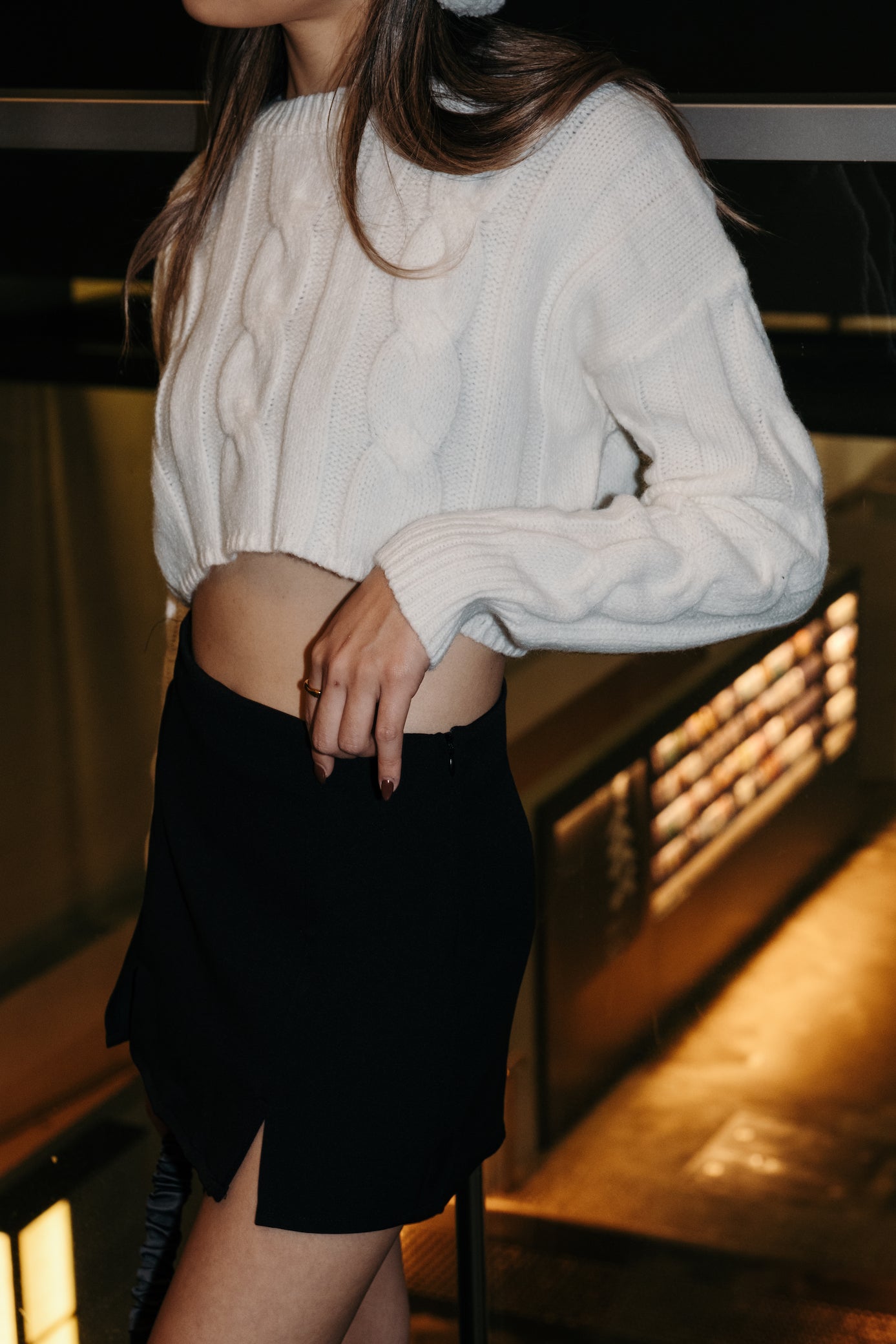 Basic Cable Knit Cropped Sweater - White