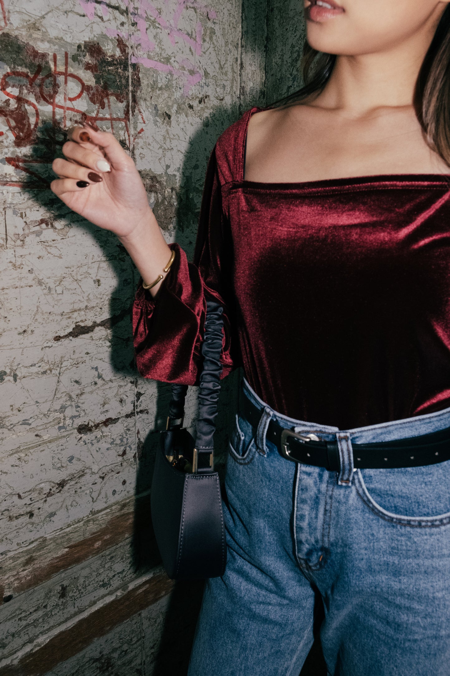 Royal Velvet Square Neck Top - Burgundy