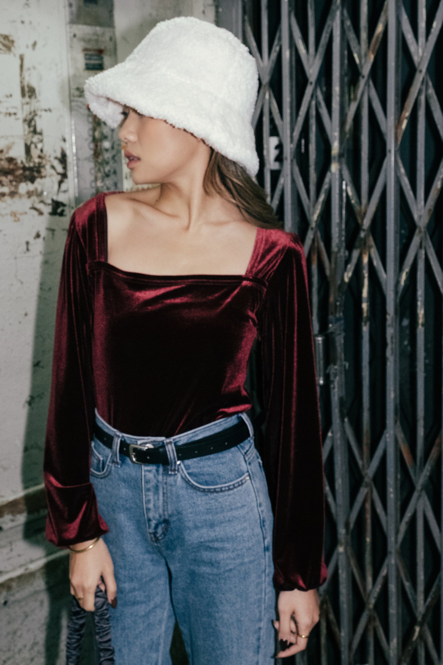 Royal Velvet Square Neck Top - Burgundy