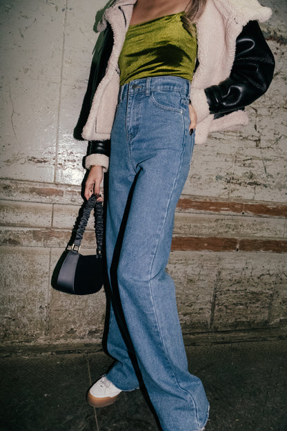 [ 皇牌! 不挑身型 超高腰直筒牛仔 ] More Wild High Rise Wide Leg Jeans - Dark Blue