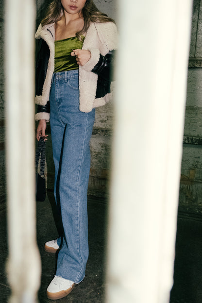 [ 皇牌! 不挑身型 超高腰直筒牛仔 ] More Wild High Rise Wide Leg Jeans - Dark Blue