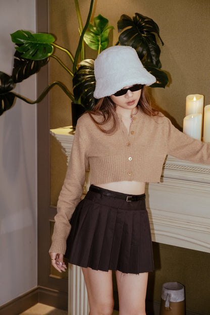 Scholar Cropped Cardigan - Brown
