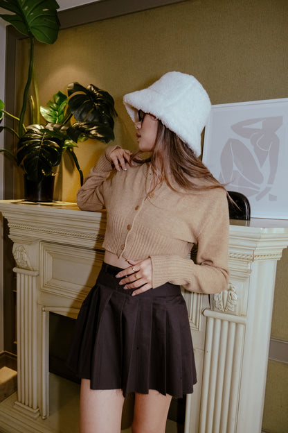 Scholar Cropped Cardigan - Brown