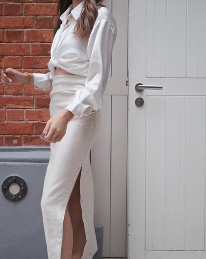 Somewhere Around Linen Midi Skirt
