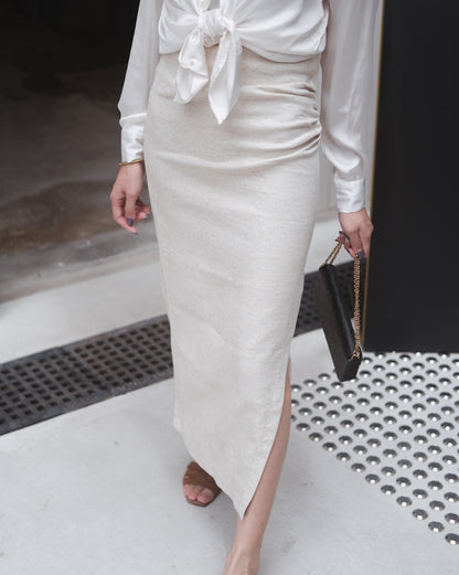 Somewhere Around Linen Midi Skirt
