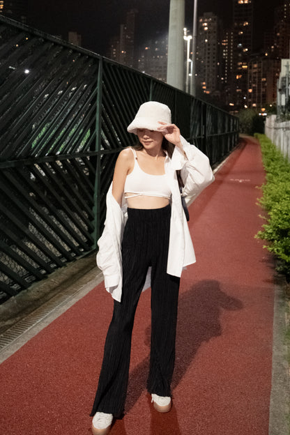 [ 與別不同的垂感休閒褲~ ] Free-flowing Super High-rise Elastic Pants - Black