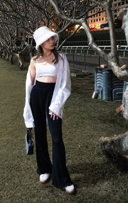 [ 與別不同的垂感休閒褲~ ] Free-flowing Super High-rise Elastic Pants - Black