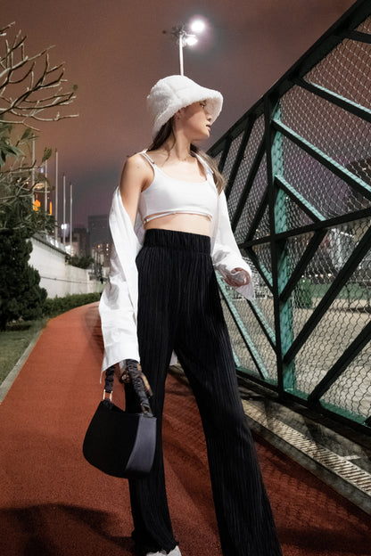 [ 與別不同的垂感休閒褲~ ] Free-flowing Super High-rise Elastic Pants - Black