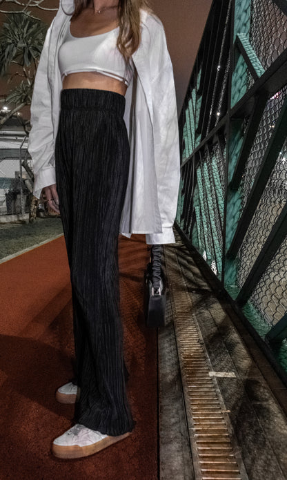 [ 與別不同的垂感休閒褲~ ] Free-flowing Super High-rise Elastic Pants - Black