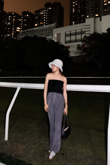 [ 與別不同的垂感休閒褲~ ] Free-flowing Super High-rise Elastic Pants - Checked Pattern