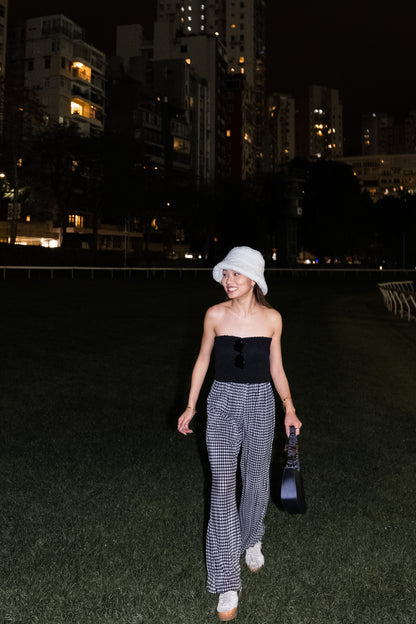 [ 與別不同的垂感休閒褲~ ] Free-flowing Super High-rise Elastic Pants - Checked Pattern