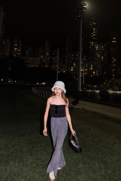 [ 與別不同的垂感休閒褲~ ] Free-flowing Super High-rise Elastic Pants - Checked Pattern
