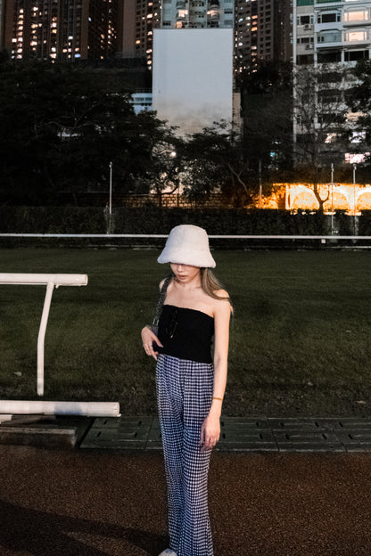 [ 與別不同的垂感休閒褲~ ] Free-flowing Super High-rise Elastic Pants - Checked Pattern