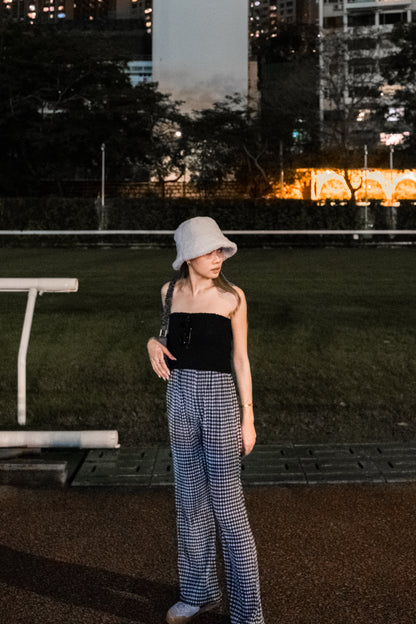 [ 與別不同的垂感休閒褲~ ] Free-flowing Super High-rise Elastic Pants - Checked Pattern