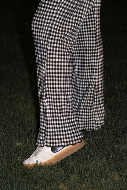 [ 與別不同的垂感休閒褲~ ] Free-flowing Super High-rise Elastic Pants - Checked Pattern