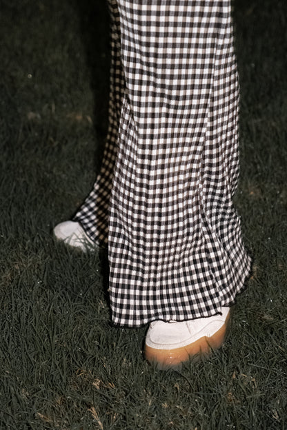 [ 與別不同的垂感休閒褲~ ] Free-flowing Super High-rise Elastic Pants - Checked Pattern
