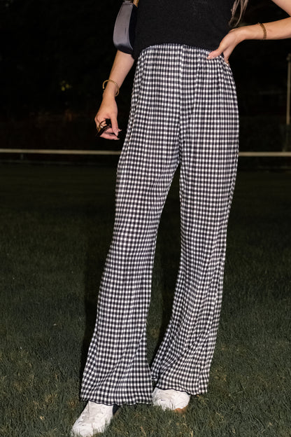 [ 與別不同的垂感休閒褲~ ] Free-flowing Super High-rise Elastic Pants - Checked Pattern