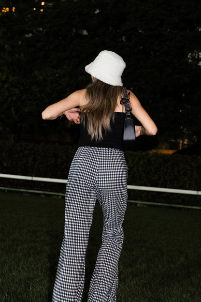 [ 與別不同的垂感休閒褲~ ] Free-flowing Super High-rise Elastic Pants - Checked Pattern
