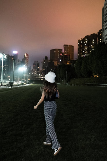 [ 與別不同的垂感休閒褲~ ] Free-flowing Super High-rise Elastic Pants - Checked Pattern