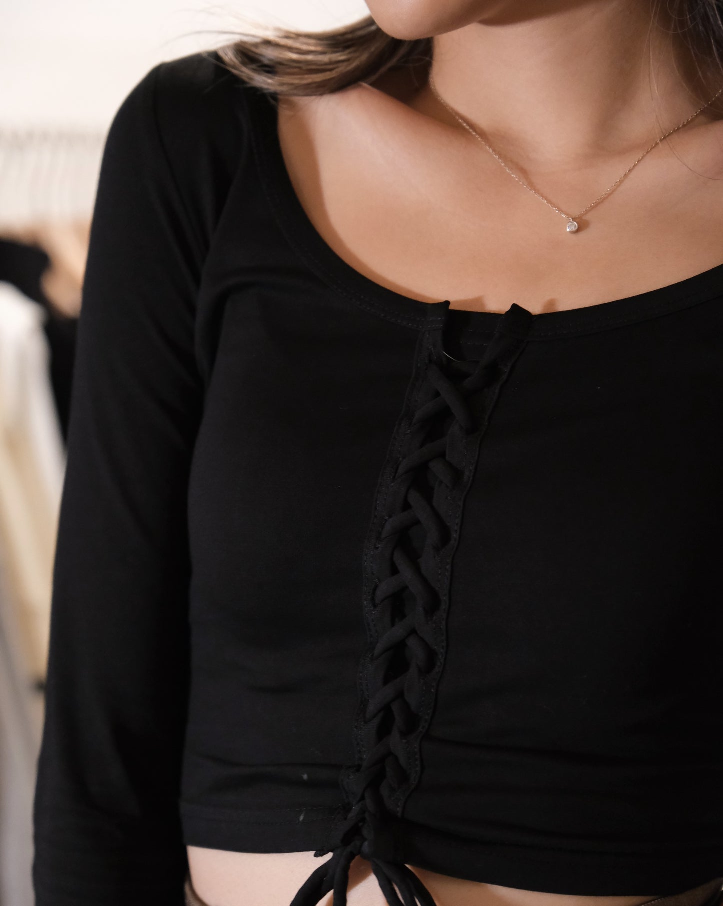 Braided Basic Long Sleeve Top - Black