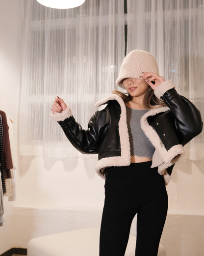 Fleece Faux Leather Jacket