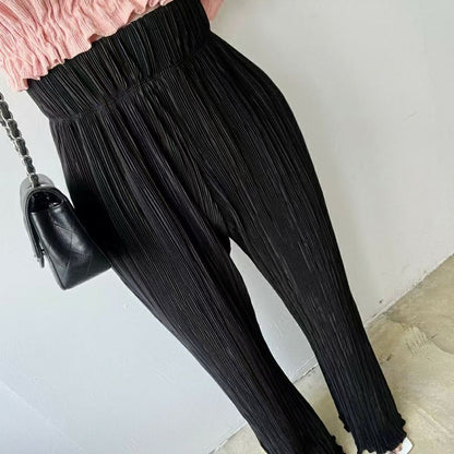 [ 與別不同的垂感休閒褲~ ] Free-flowing Super High-rise Elastic Pants - Black