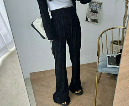 [ 與別不同的垂感休閒褲~ ] Free-flowing Super High-rise Elastic Pants - Black