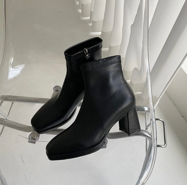 Glassy High Heel Ankle Boots - Black