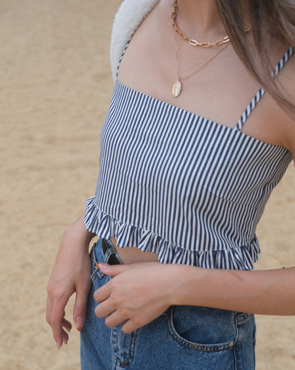 The Summer Party Tie Back Top - Dark Blue