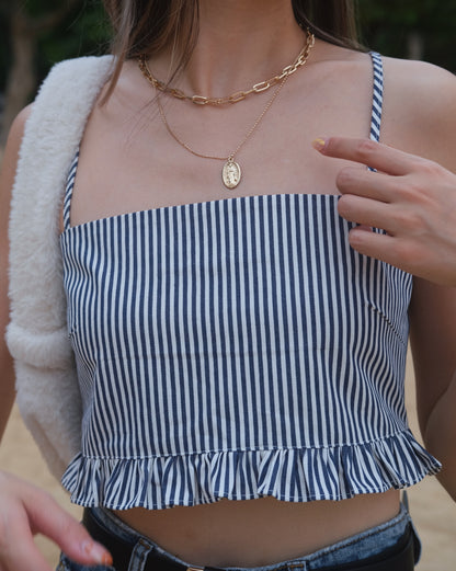 The Summer Party Tie Back Top - Dark Blue