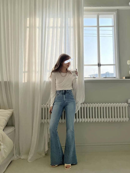 [ 骨感 get! 高腰彈性貼身叭牛! ]Blue Whale High-rise Skinny Flare Jeans