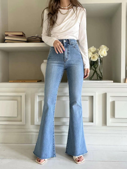 [ 骨感 get! 高腰彈性貼身叭牛! ]Blue Whale High-rise Skinny Flare Jeans