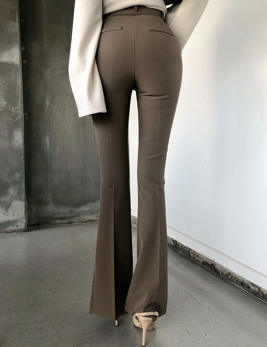 [ 沙漏身形! 彈性西褲 ] Hourglass High-rise Stretchy Flare Slacks - Coffee Brown