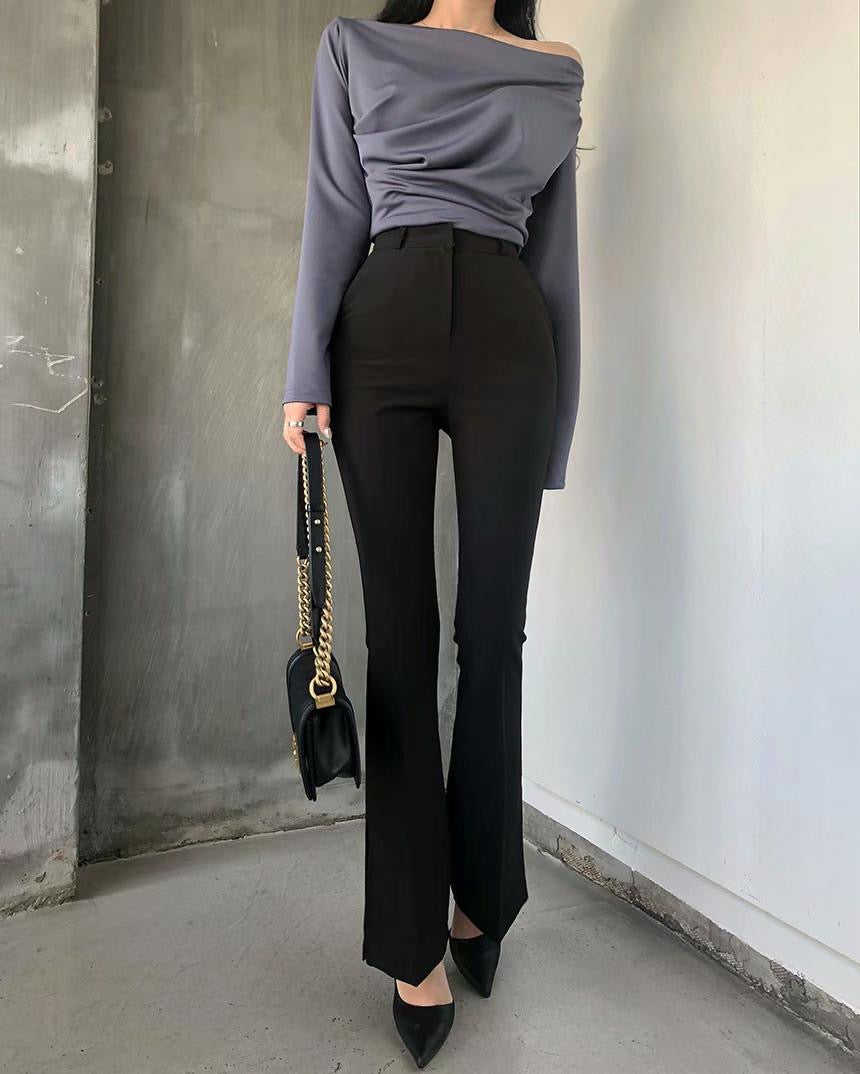 [ 沙漏身形! 彈性西褲 ] Hourglass High-rise Stretchy Flare Slacks - Black