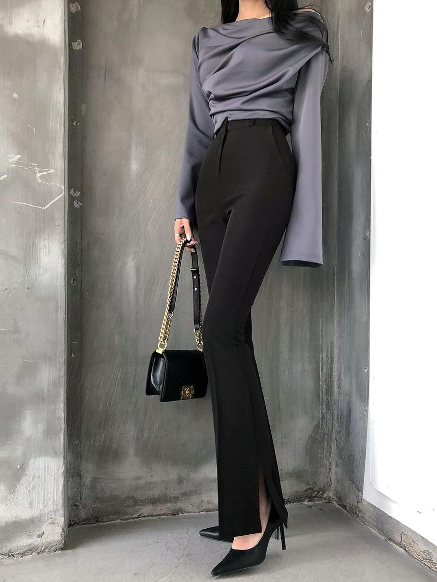 [ 沙漏身形! 彈性西褲 ] Hourglass High-rise Stretchy Flare Slacks - Black