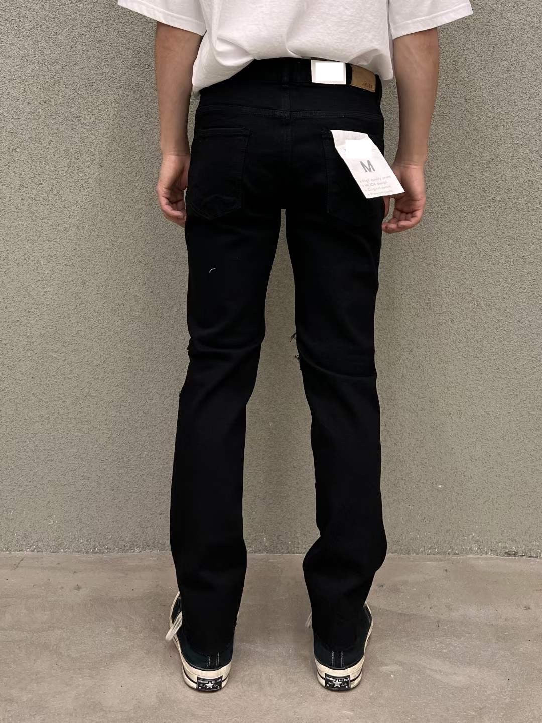 Ripped Knee Slim Straight Black Jeans