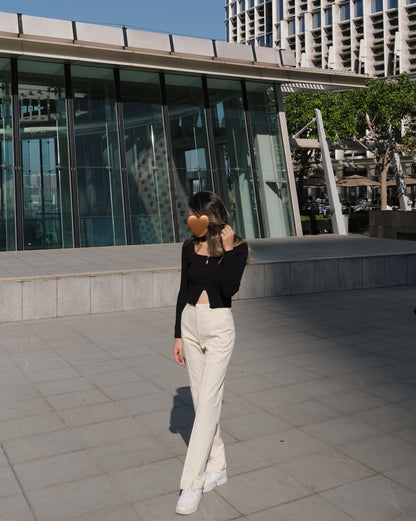 [ New Colour! ] Stripes High-waist Slacks - Ivory