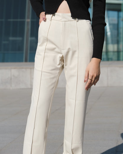 [ New Colour! ] Stripes High-waist Slacks - Ivory