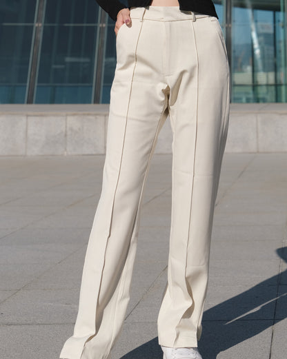 [ New Colour! ] Stripes High-waist Slacks - Ivory