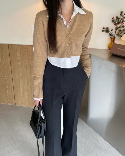Scholar Cropped Cardigan - Brown