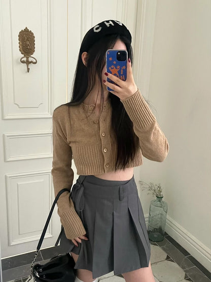 Scholar Cropped Cardigan - Brown