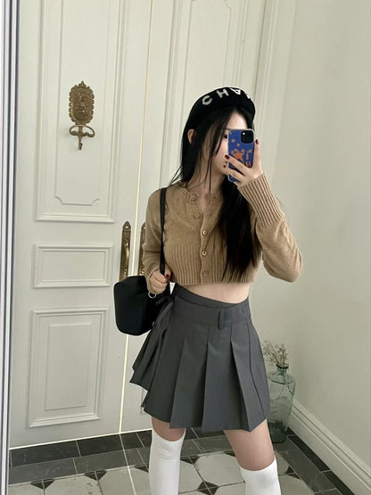 Scholar Cropped Cardigan - Brown