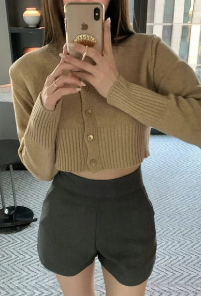 Scholar Cropped Cardigan - Brown