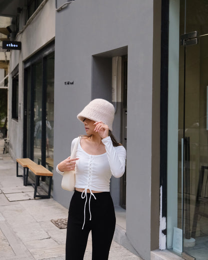 Braided Basic Long Sleeve Top - White