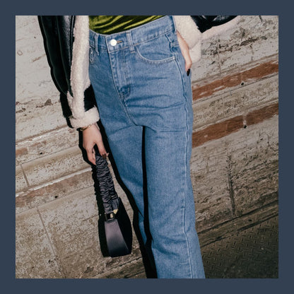 [ 皇牌! 不挑身型 超高腰直筒牛仔 ] More Wild High Rise Wide Leg Jeans - Dark Blue