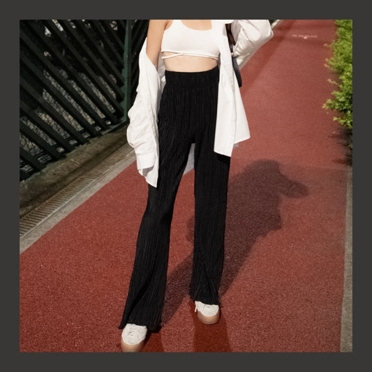 [ 與別不同的垂感休閒褲~ ] Free-flowing Super High-rise Elastic Pants - Black