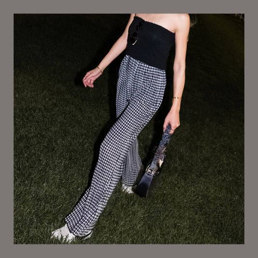 [ 與別不同的垂感休閒褲~ ] Free-flowing Super High-rise Elastic Pants - Checked Pattern